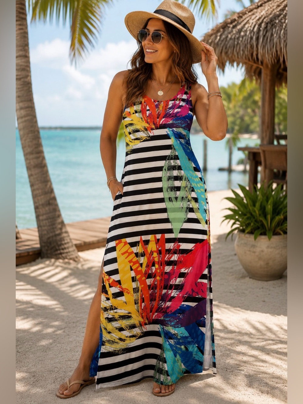 NWT Chelsea & Theodore Multi-Color Printed Maxi Dress Resort Abstract Size XL